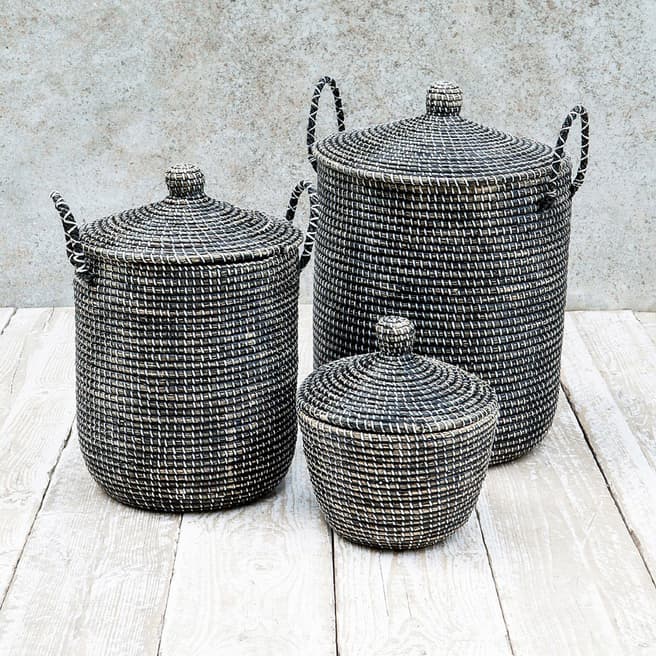 LOMBOK Rural Baskets - Set of 3, black