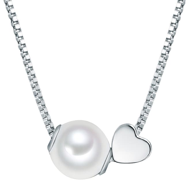 The Pacific Pearl Company Silver Heart Fresh Water Cultured Pearl Necklace