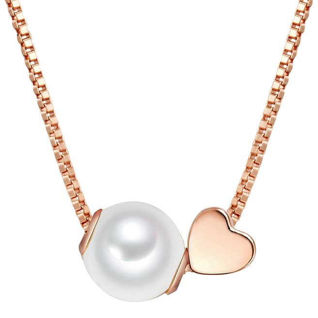The Pacific Pearl Company Rose Gold Heart Fresh Water Cultured Pearl Necklace