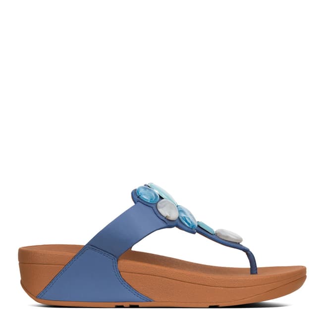 FitFlop Indian Blue Leather Honeybee Jewelled Toe Post Sandals