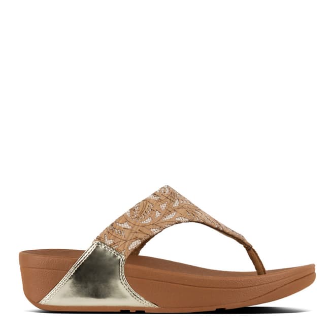 FitFlop Cork/Gold Lulu Toe Post Metallic Patterned Sandals