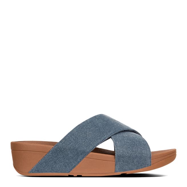 FitFlop Blue Denim Lulu Shimmer Cross Slide Sandals