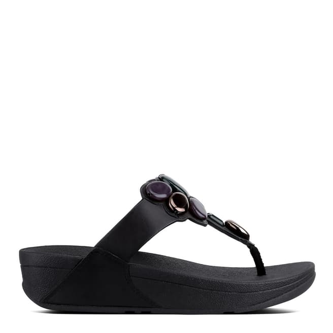 FitFlop Black Leather Honeybee Jewelled Sandals