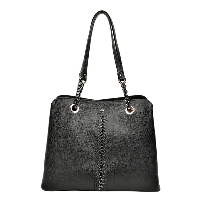 Luisa Vannini Black Leather Stitch Detail Top Handle Bag
