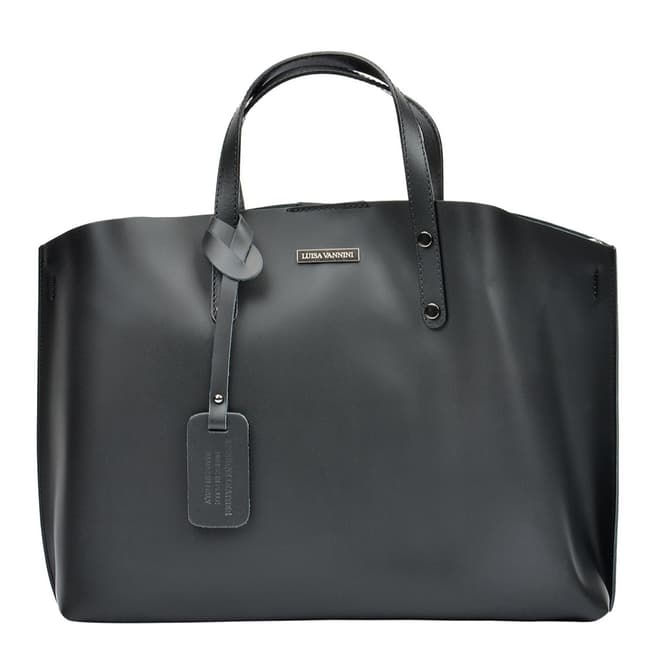 Luisa Vannini Black Leather Structured Tote Bag