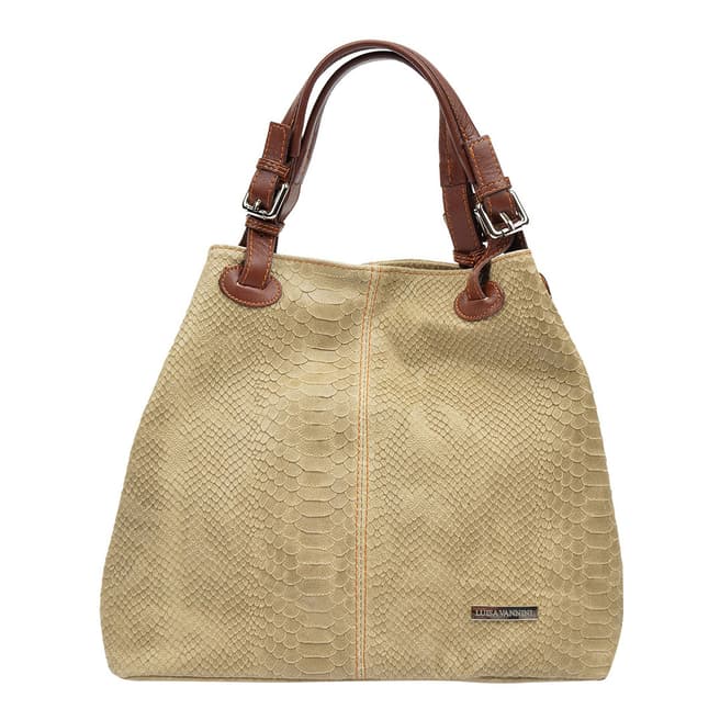 Luisa Vannini Tan Leather Patterned Tote Bag