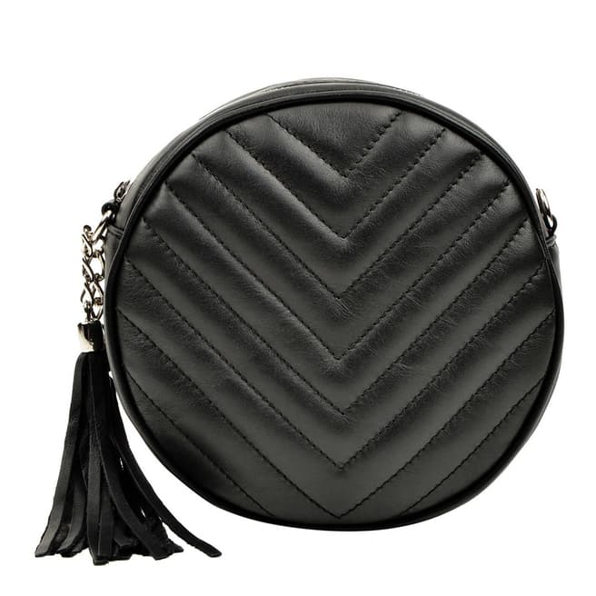 Luisa Vannini Black Leather Circle Quilted Shoulder Bag