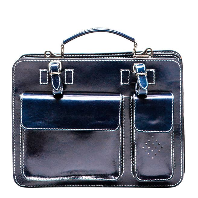 Luisa Vannini Blue Leather Top Handle Bag