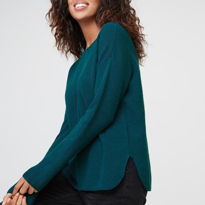 Rodier Green Cashmere Mix Ribbed Round Neck Jumper