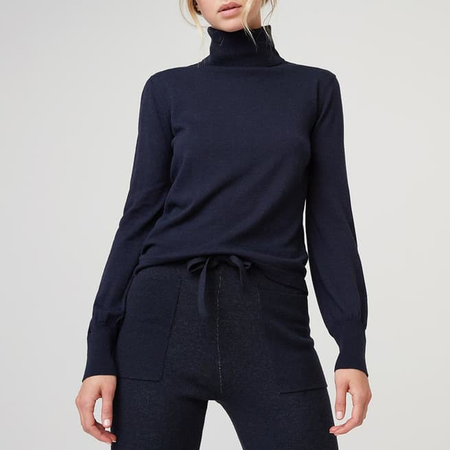 Rodier Navy Cashmere Mix Roll Neck Pullover