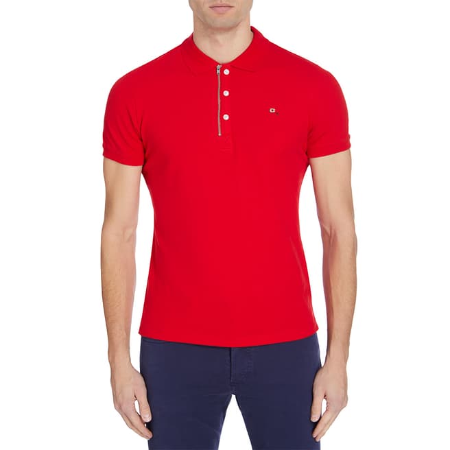 Diesel Red Kalars Zipped Cotton Polo Top