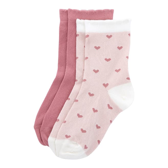 Petit Bateau Pink/Heart Print 2 Pairs Of Socks