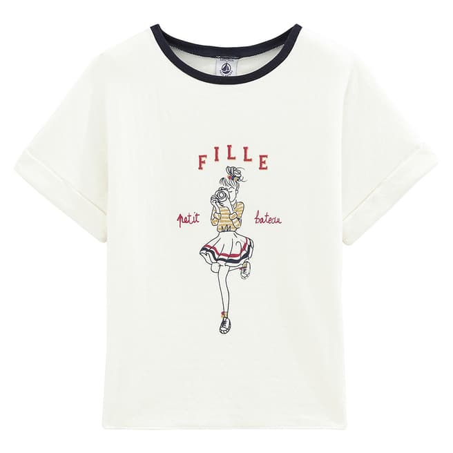 Petit Bateau Girl's Off White Short Sleeve T-Shirt