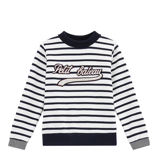 Petit Bateau Boy's Off White/Navy Logo Sweatshirt