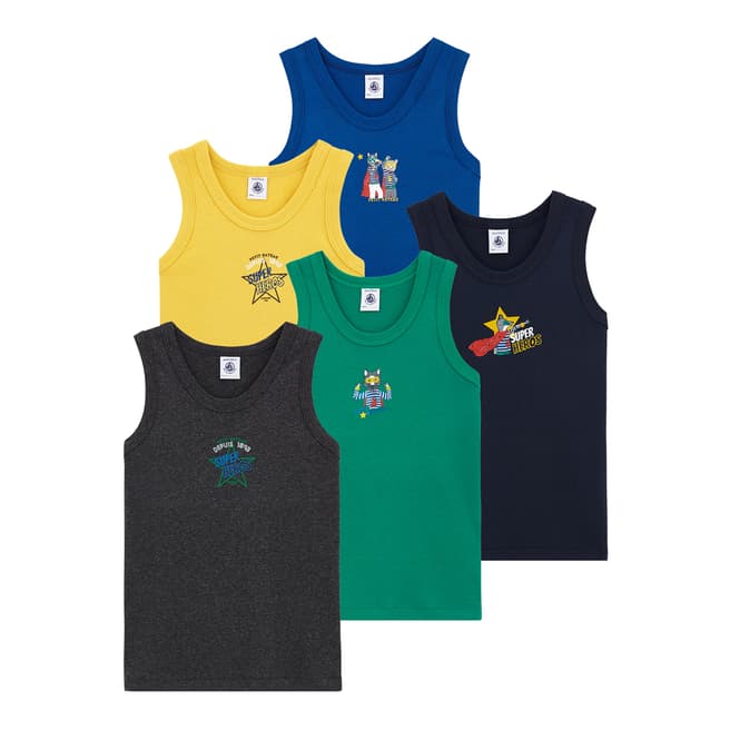 Petit Bateau Boy's Set of 5 Colourful Vest Tops
