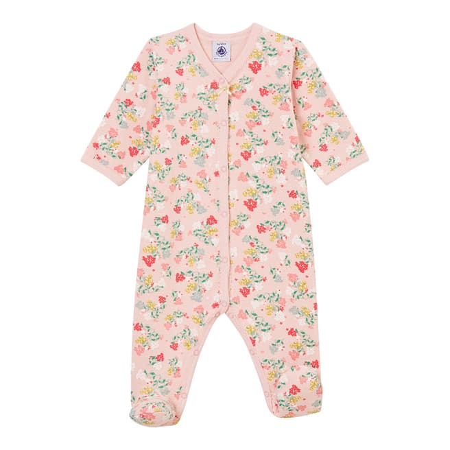 Petit Bateau Baby Girl's Pink Spangled Flowers Sleepsuit