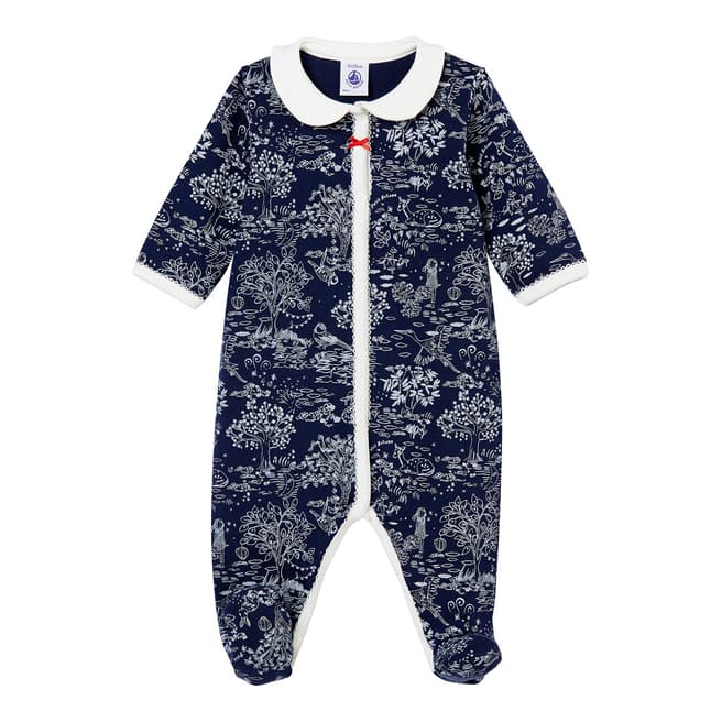 Petit Bateau Baby Girl's Blue Delicate Print Sleepsuit