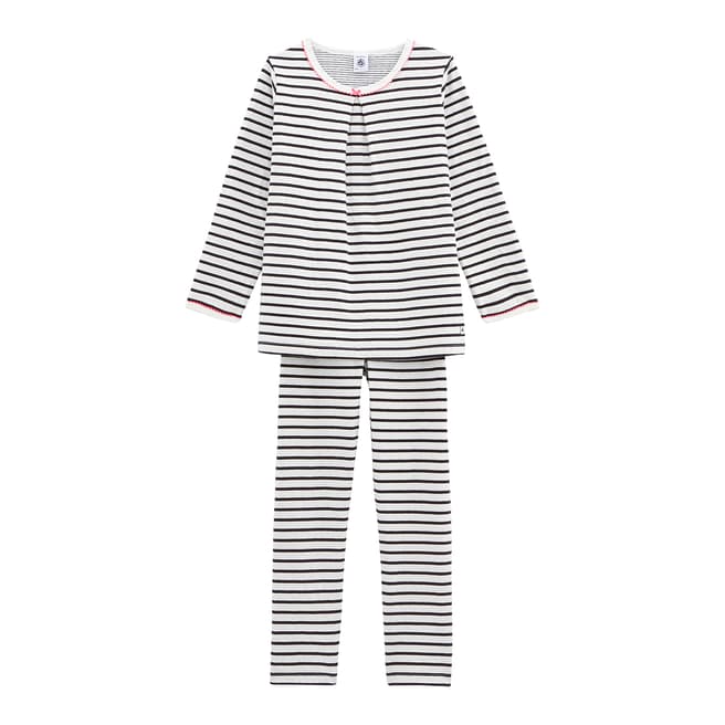 Petit Bateau Girl's Off White & Grey Striped Pyjamas 