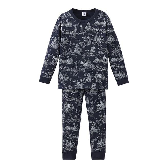 Petit Bateau Boy's Navy Forest Print Pyjamas 