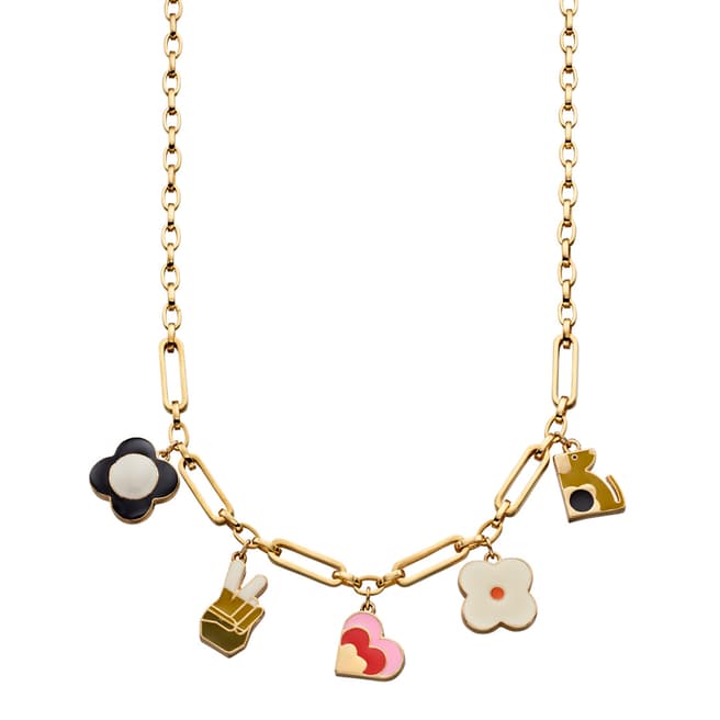 Orla Kiely Mixed Link Chain 5 Charm Necklace
