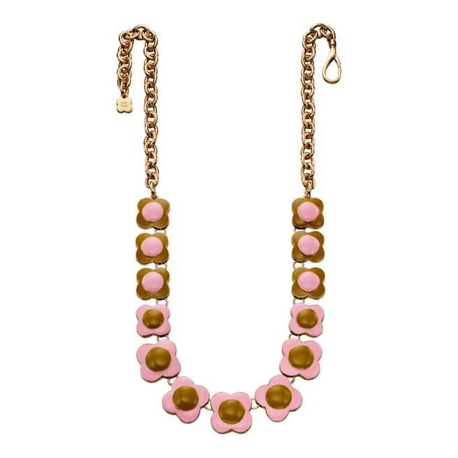 Orla Kiely Pink And Green Reversed Flower Short Necklace