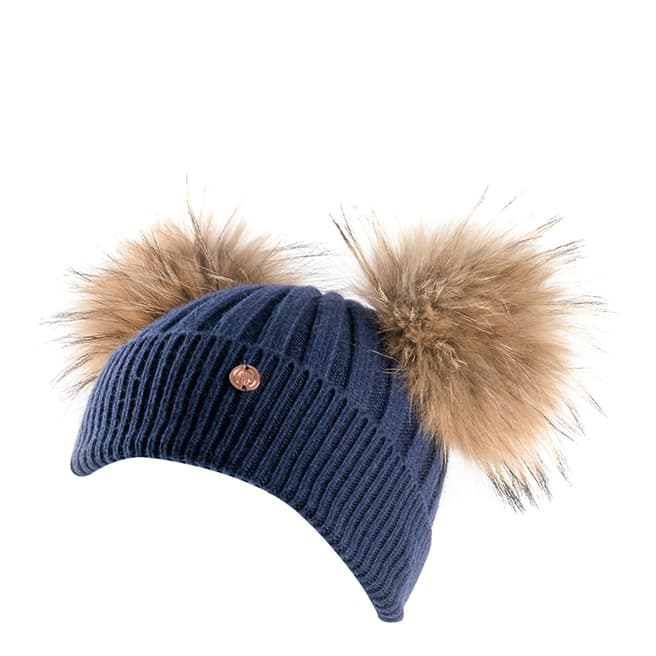 Look Like Cool Navy Cashmere Blend Double Pompom Hat