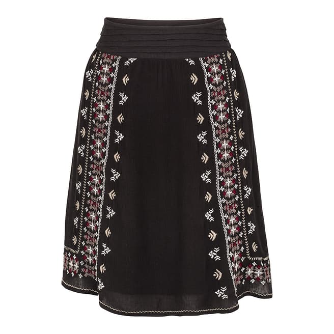 Fat Face Black India Embroidered Skirt