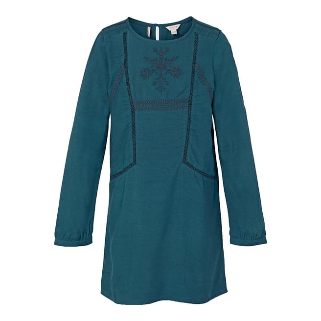 Fat Face Girls Teal Embroidered Isla Dress