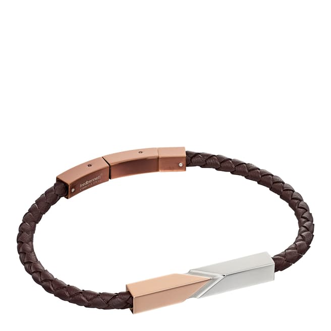 Fred Bennett Rose/Brown Ip Brown Leather Bracelet