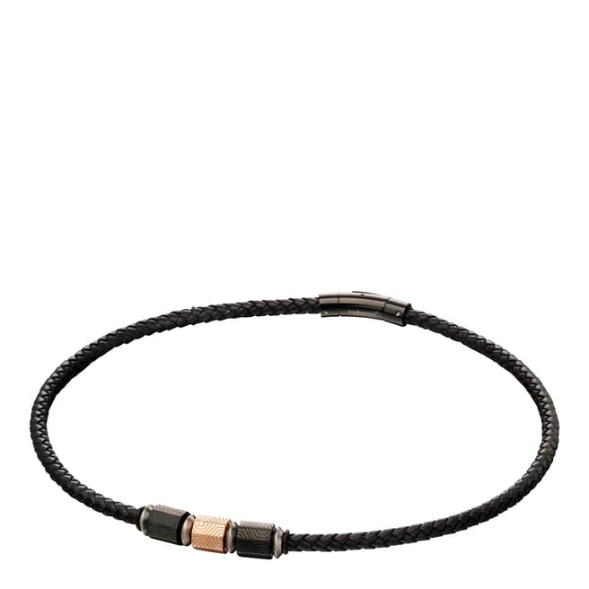 Fred Bennett Rose And Black Bead On Leather Necklace