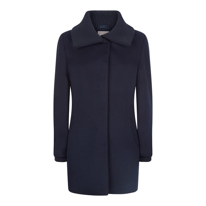 Jaeger Navy Knit Collar and Cuff Coat