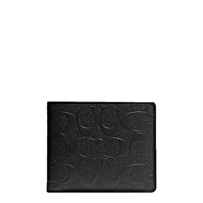 Coach Black Signature Crossgrain Compact ID Wallet