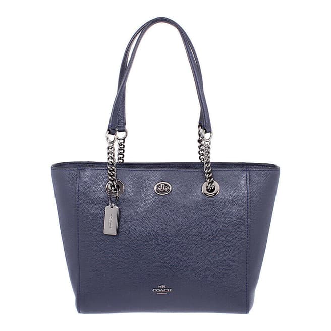Coach Navy Pebble Turnlock Chain Tote