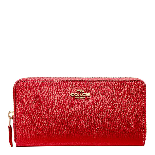 Coach Red Leather Accordion Zip Wallet