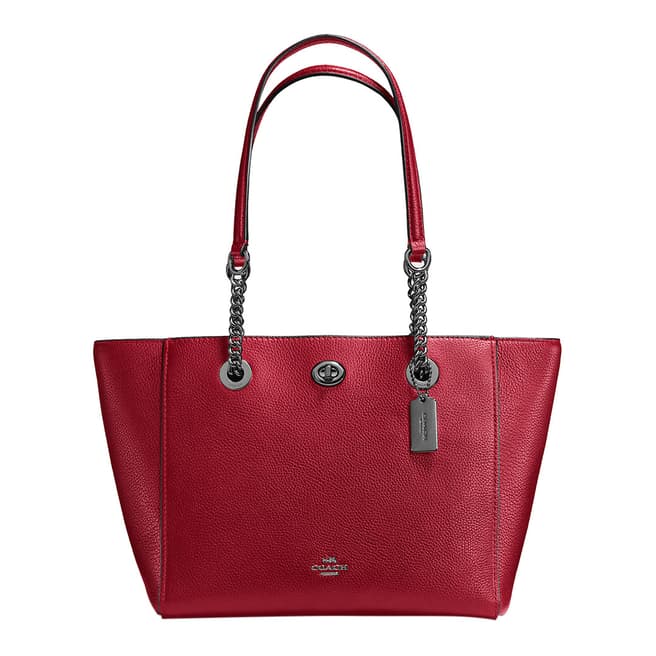 Coach Cherry Red Turnlock 27 Leather Tote