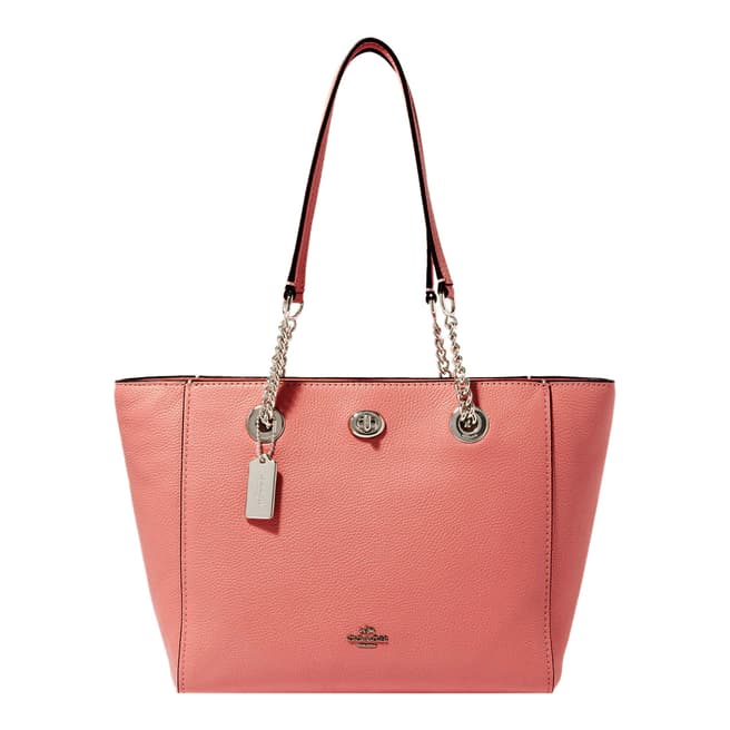 Coach Pink Leather Turnlock Chain Tote