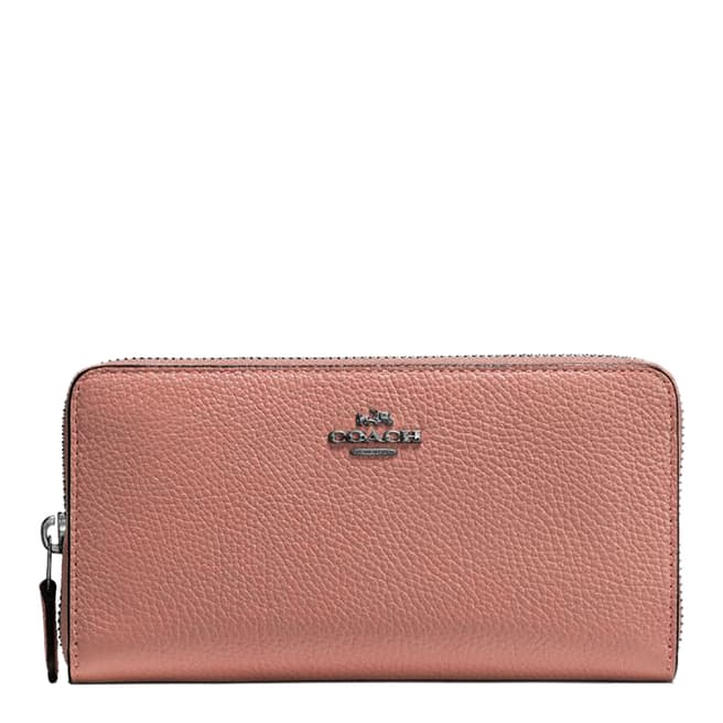 Coach Pale Pink Polished Pebble Leather Accordion Zip Wallet