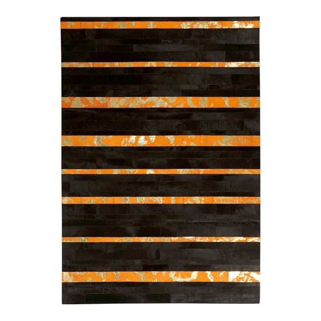 Luxury Leather Orange/Black Leather Rug 230x160cm