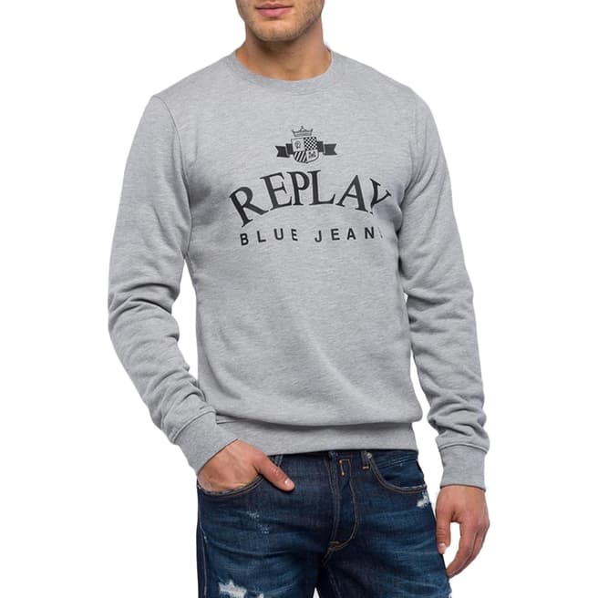 Replay Grey Crew Neck Emblem Sweatshirt
