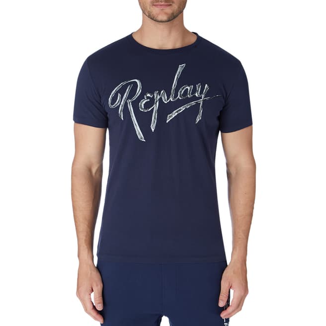 Replay Navy Embroidered Logo T-Shirt