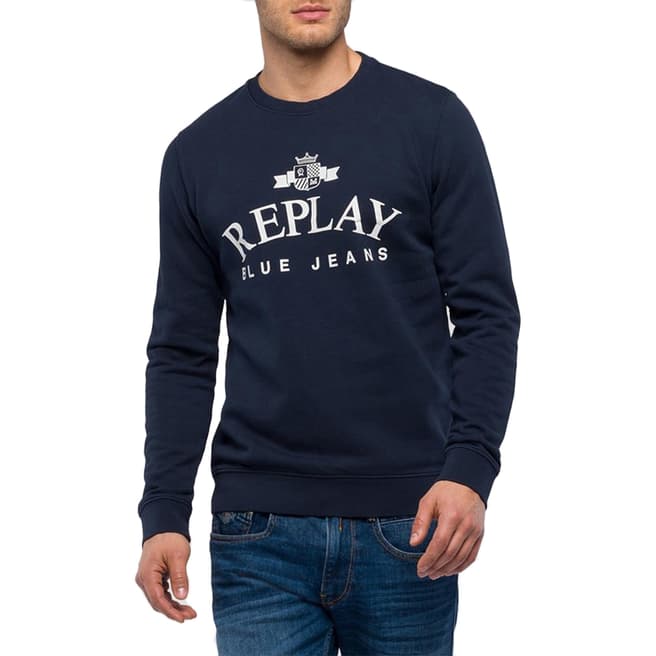 Replay Navy Crew Neck Emblem Sweatshirt