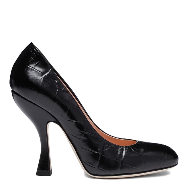 Vivienne Westwood Black Leather Croc Heeled Court Shoes 