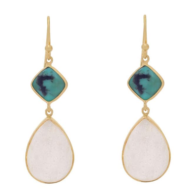Liv Oliver 18k Gold Turquoise and White Druzy Earrings