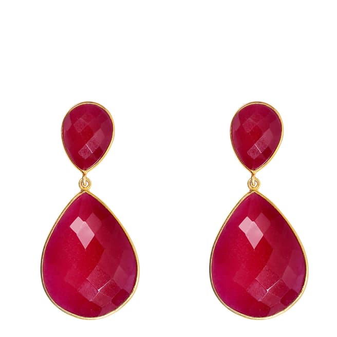 Liv Oliver 18k Gold Ruby Double Pear Drop Earrings