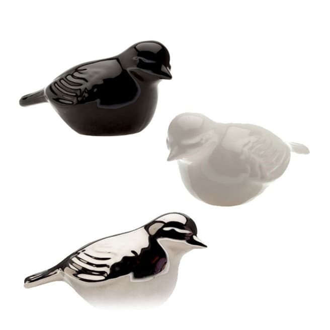 Chive Black/Silver/White Ceramic Bird Assortment, Set of 6 