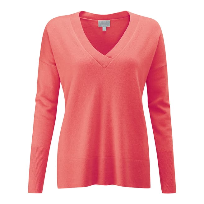 Pure Collection Peach Relaxed V Neck Cashmere Sweater
