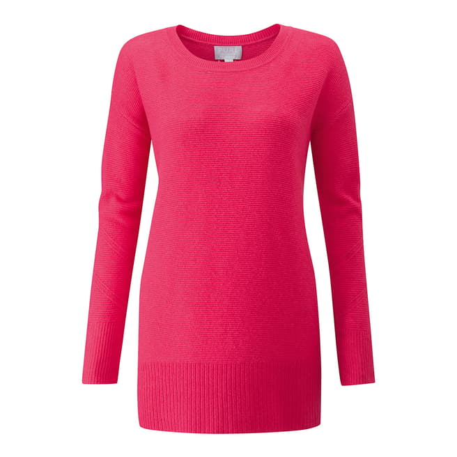 Pure Collection Hot Pink Cashmere Textured Crew Neck Sweater 