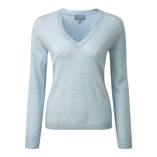 Pure Collection Ice Blue Cashmere Double V Neck Sweater 