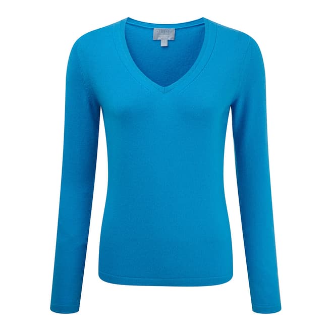 Pure Collection Turquoise Cashmere V Neck Sweater 