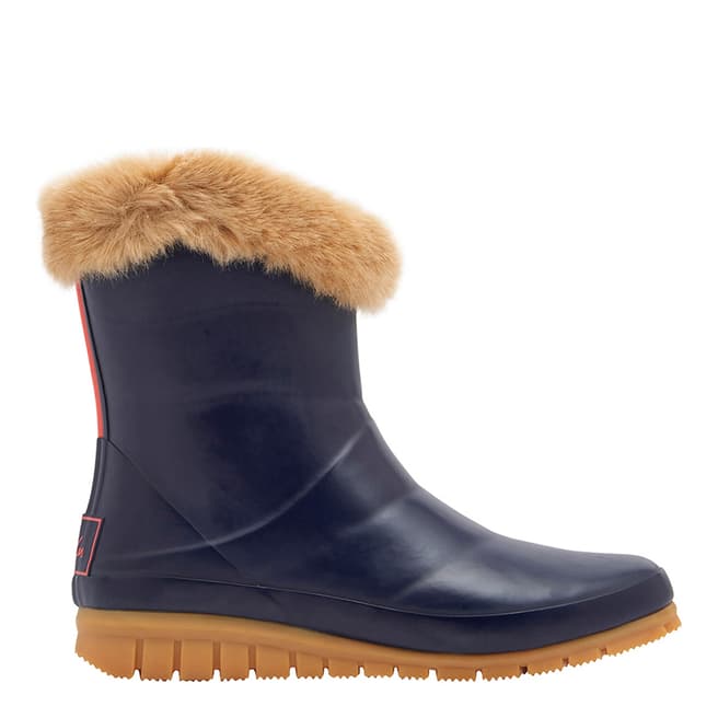 Joules Navy Chilton Faux Fur Cuff Wellies